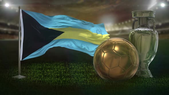 Bahamas Flag With Football And Cup Background Loop 4K alt
