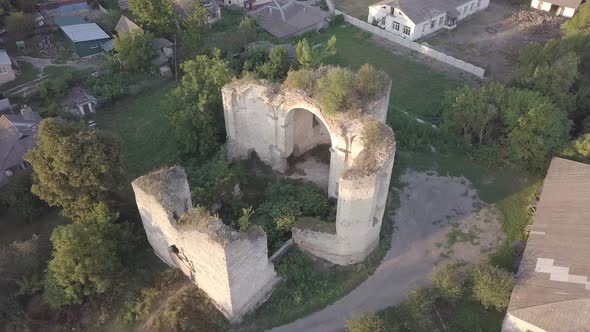Aerial View To Ruined Church of the Holy Trinity in Medzhybizh, Ukraine