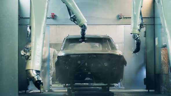 Car Body Is Getting Galvanized While Manufacturing. Automobile Factory, Car Production, Auto alt