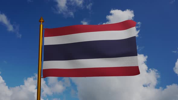 National flag of Thailand waving with flagpole and blue sky timelapse alt