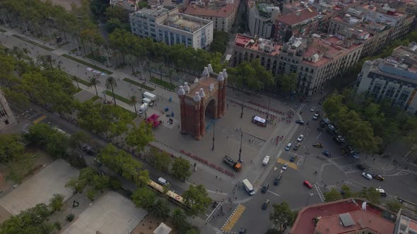Arco De Triunfo De Barcelona Aerial Footage of the Beautiful Arch Spain alt