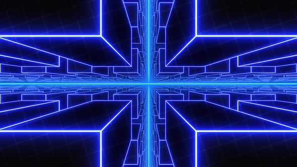 3d cubes blue neon tunnel