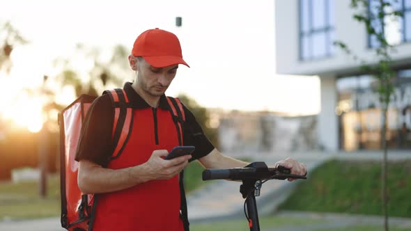 Deliveryman Worker Employee Deliver Online Order Client Customer Uses Smartphone Navigate