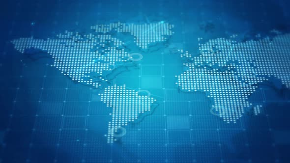 Digital Cyber Map With Dots On A Blue Background alt