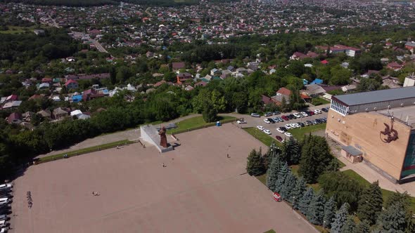 Square in the Center of the City with a Monument and an Observation Deck