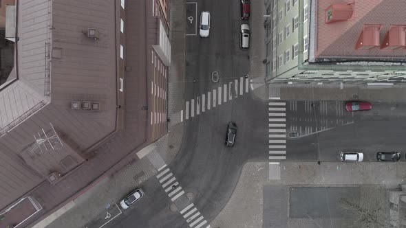 Aerial Top Down View of City Street in Stockholm