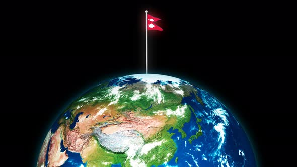 Flag Of Nepal Flying Flag On The 3d Rotated Planet Earth alt