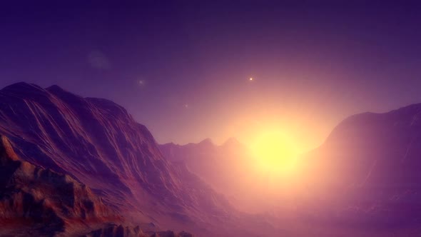 Space animation showing an Earth-like exoplanet with a pink atmosphere alt