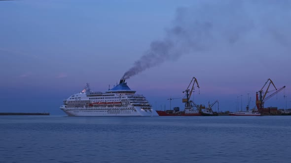 Ship Maneuver and Leave Port of Heraklion, Crete, Greece at Sunset