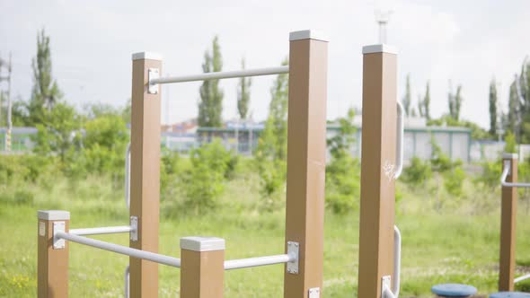 Bars of a Pullup and Dip Tower at an Outdoor Gym  Closeup