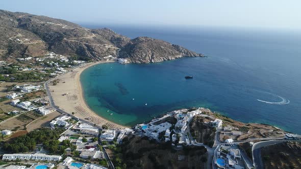 Mylopotas on the island of Ios in the Cyclades in Greece seen from the sky alt