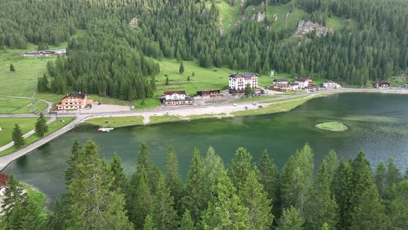Lake of Misurina, aerial view of Dolomites alt