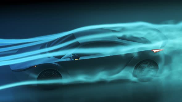 Sport Car aerodynamics drag testing inside wind tunnel. Engineering airflow. alt