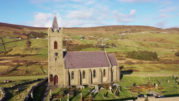 Aerial View of the Church of Ireland in Glencolumbkille  Republic of Ireland alt