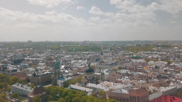 Lvov, Ukraine. Aerial City Lviv, Ukraine. Panorama of the Old Town. Dominican alt