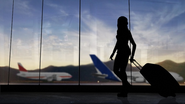 Silhouette Of Woman With Suitcase