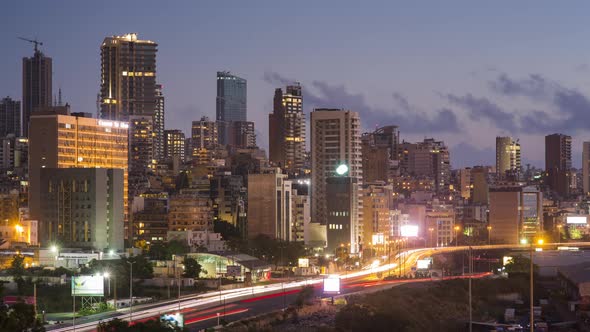 Beirut Evening to Night Transition Timelapse