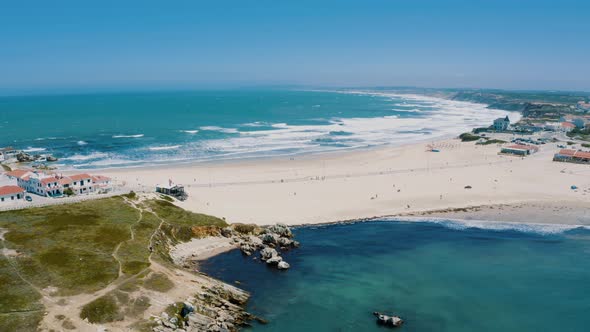 Aerial Drone Footage Island Baleal, Portugal, Europe in the Ocean 4K