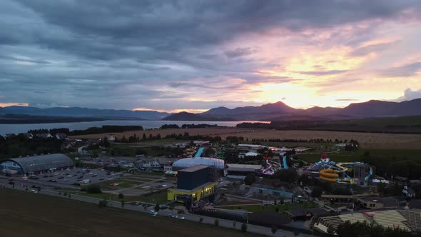 Aerial view of the Tatralandia swimming pool in the town of Liptovsky Mikulas in Slovakia alt