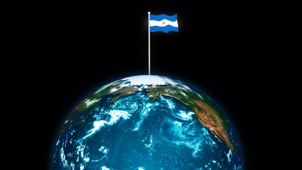 Nicaragua Flying Flag Wave Animated On 3d Planet Earth alt