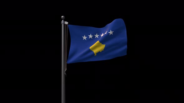 Kosovo Flag On Flagpole With Alpha Channel 4K alt