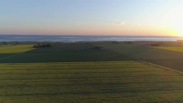 Scenic View of Fields at Sunset