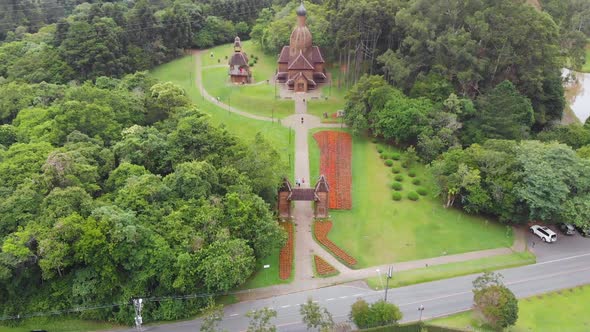 Memorial Ukrainian immigrants, Orthodox Church, Tingui Park Curitiba aerial view