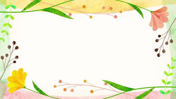 Spring floral frame; animation of colorful flowers blooming