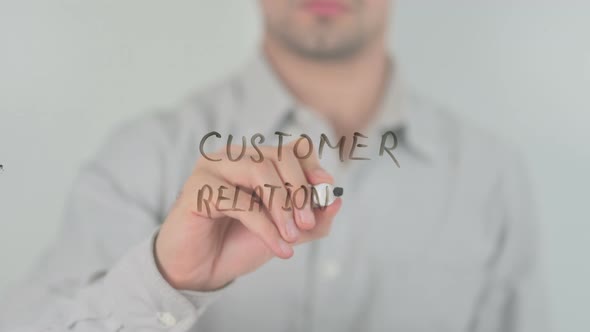 Customer Relationship Writing on Screen with Hand alt