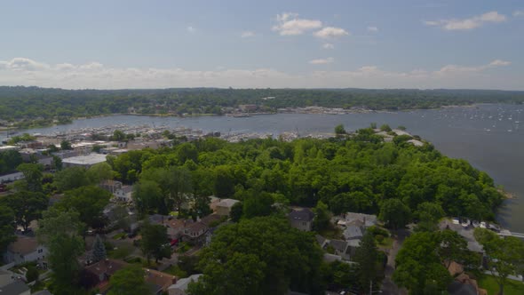 Aerial Pan Around Port Washington and Manhasset Bay Long Island alt