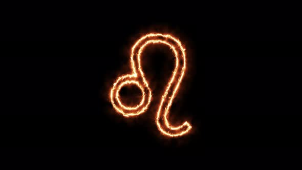 Zodiac signs Leo on fire. Animation on a black background letters 4K video is burning in a flame. alt