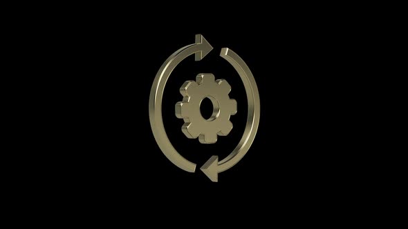 Golden Icon. Gear With Arrows Rotate Around it Axis. alt