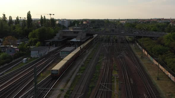 Aerial View of S Bahn Train Arriving Into Station Under Bosebrucke Bridge alt