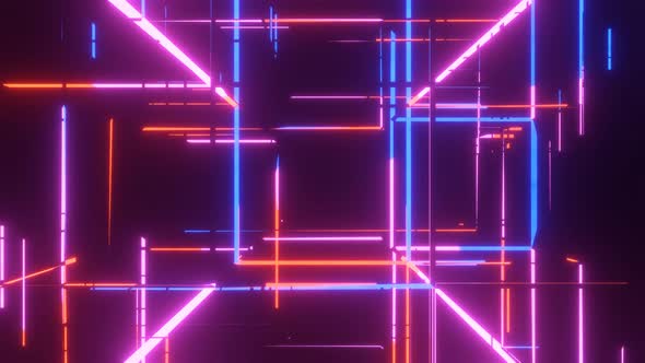 Neon Lines 80s Retro Style Abstract Geometric Background Seamless Loop