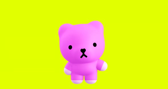 Funny Looped cartoon kawaii pink Bear character. Cute emotions and move animation. 4k video