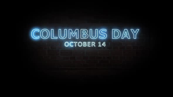 Columbus day. Text neon light on brick wall background