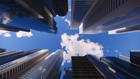 3d render of abstract bright city with skyscrapers. Simple forms of buildings alt