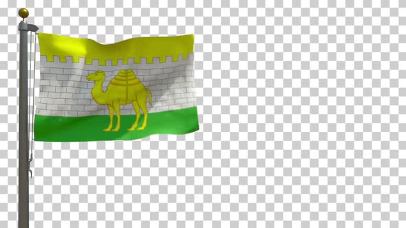 Chelyabinsk City Flag (Russia) on Flagpole with Alpha Channel - 4K alt