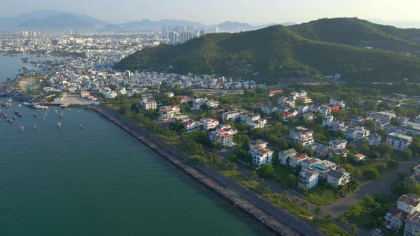 Aerial Shot of the An Vien District of the City of Nha Trang in Vietnam alt