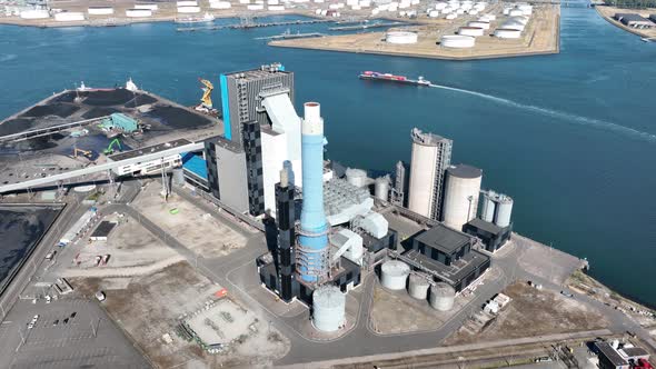 Coal Power Plant Station Energy Electricity Generation Installation on the Maasvlakte in Harbour alt