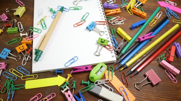 School Stationery on Brown Wooden Table