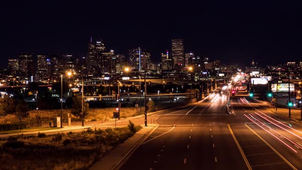Downtown Denver at Night Wide Timelapse alt