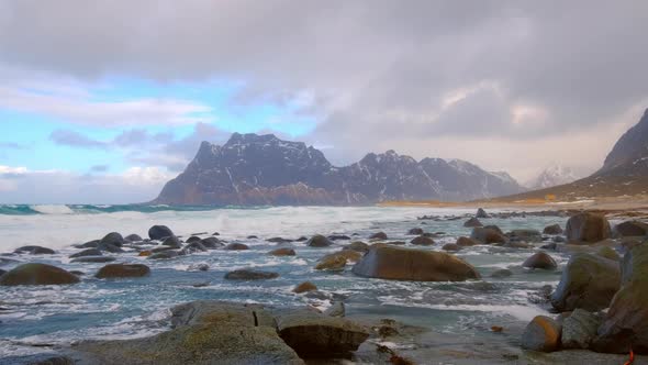 Beach Utakliev of Lofoten Islands, Norway alt
