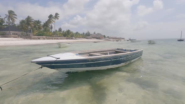 Boat in the Ocean Near the Coast of Zanzibar Island Tanzania