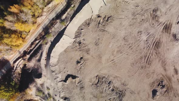 Aerial top down view of the sand pit.