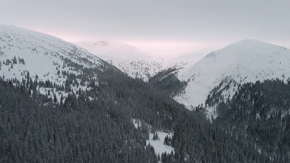 Aerial View of Winter Valley at Dusk