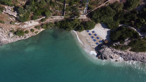 Idyllic Tropical Coastline Aerial View Paradise Beach in Albania Vacations Holiday Concept alt