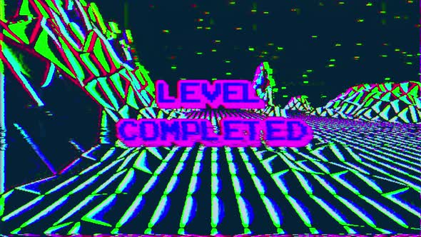 Looped Analogue VHS Low Poly Terrain and Level Completed Text