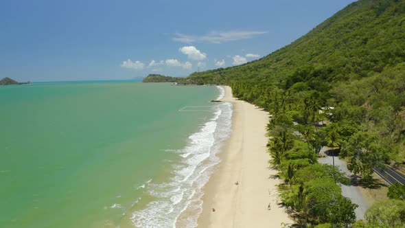 Aerial, Breathtaking Australian Coast And Ellis Beach In Cairns, Queensland