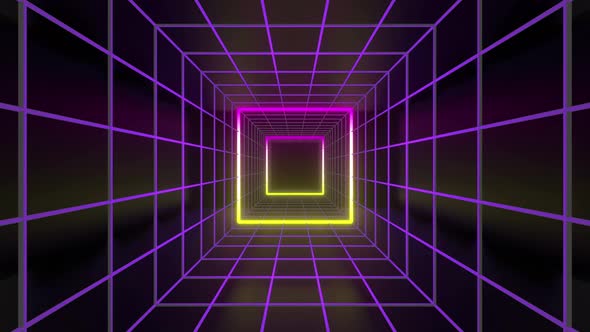 Cube Grid Neon 03 4k